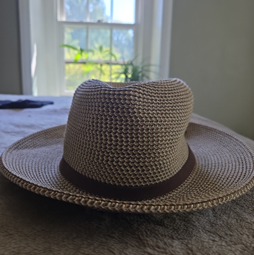 Nine West Tan Woven Fedora Hat